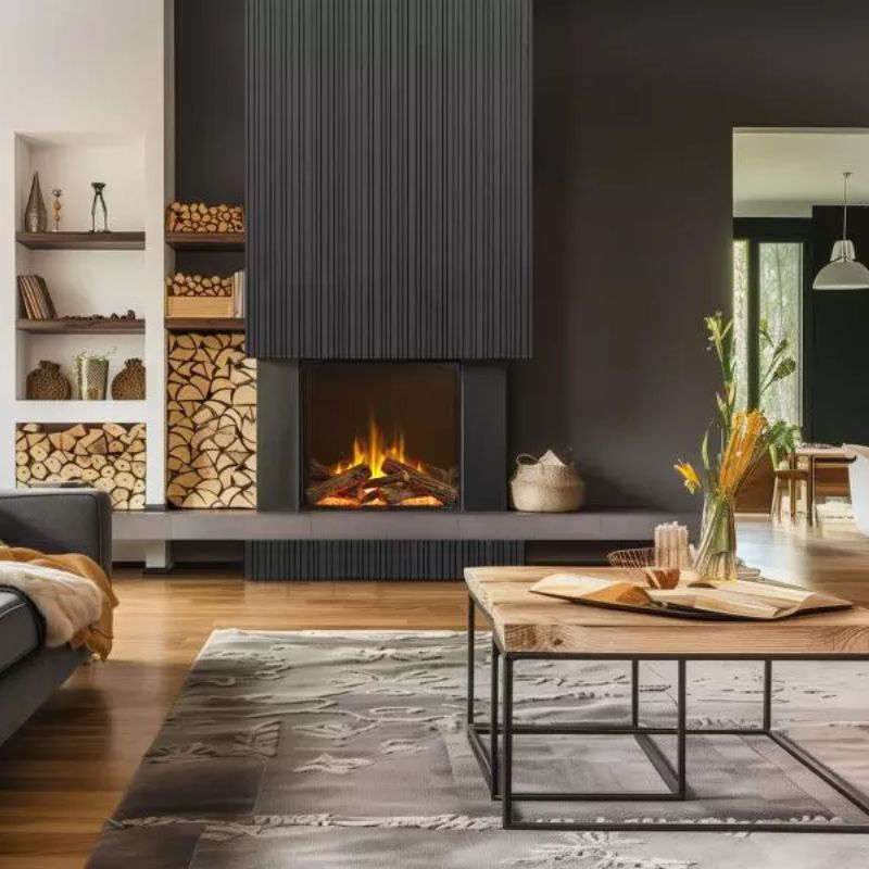 Cheminée à bois contemporaine